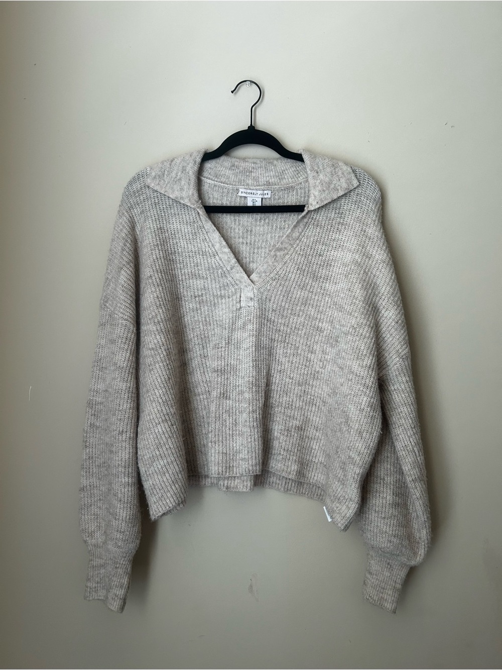 Sincerly Jules V-Neck Collared Sweater in Oatmeal Heather